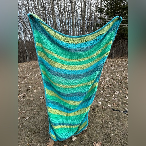 Striped Blue and Green Knit Blanket